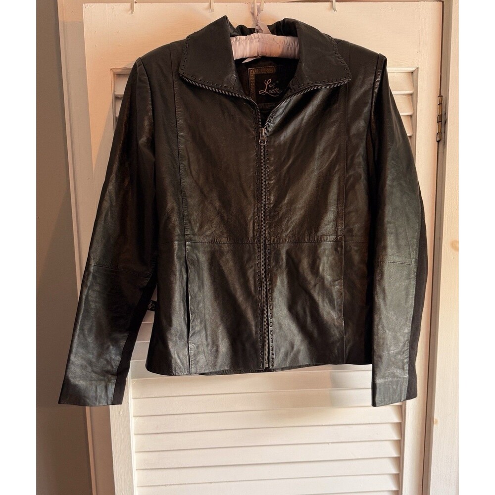 VTG Luis Leather Black Moto jacket size M Y2K Minimalism Quiet Luxury 90’s Indie